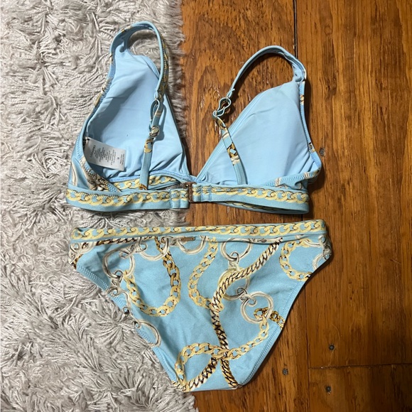 L’AGENCE Sky Blue & Gold Chain Bikini Set | Size M | Luxe Swim - Picture 2 of 6